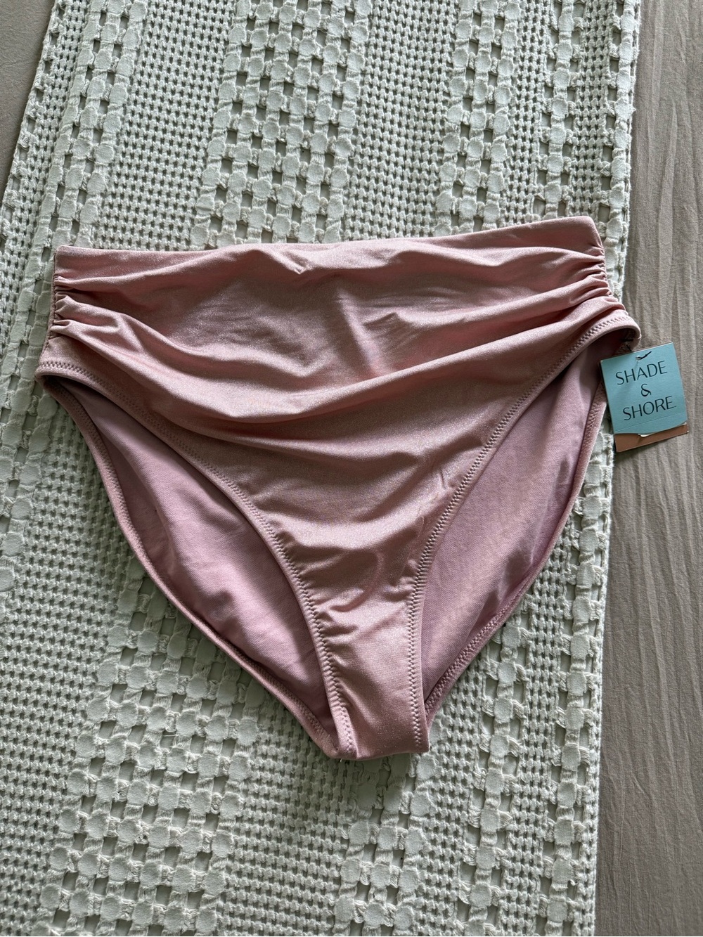 NEW Shade & Shore Blush Pink High-Waist High Leg Bikini Bottom Size L